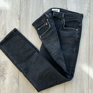 High waisted pinched waist black organic cotton jeans